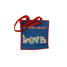 Vintage Care Bears Small 9.5&quot; Tote Bag &quot;Love&quot; Blue &amp; Red Made in Hong Kong - $24.74