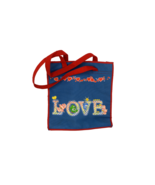 Vintage Care Bears Small 9.5&quot; Tote Bag &quot;Love&quot; Blue &amp; Red Made in Hong Kong - £19.46 GBP
