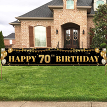 Large Happy 70Th Birthday Decoration Banner, Black and Gold Happy 70Th B... - £12.06 GBP