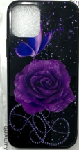 Plastic Back Cover For iPhone 11 PRO 5.8" Black - Butterfly Purple Rose & Pearls image 2