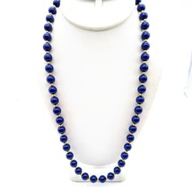 Navy Blue Beaded Necklace, Vintage Lucite Beads with Gold Tone Spacers - £22.56 GBP