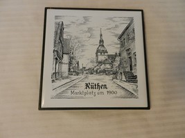 Ruthen Germany Marktplatz um 1900 Black &amp; White Framed Ceramic Tile - $30.00
