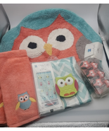 Cartoon Owl Shower Curtain Set with Hooks 2 Rugs Soap Pump Dish 2 Hand T... - $48.55 CAD