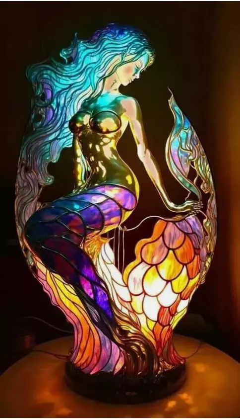 Vintage Stained Glass Mermaid Table Lamp Series Bedside Lamp Night Light! - $56.21 CAD