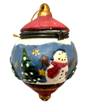 Vintage Handpainted Ceramic Christmas Tinket Box Ornament Hanging 3.5&quot; - £9.79 GBP