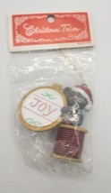 Vintage Christmas Trim Santa mouse with joy needlepoint Ornament U236 - £10.29 GBP