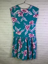 VTG Orchid Fashions Hawaii Womens Size L Blue Green Pink Floral Drop Waist Dress - £24.46 GBP