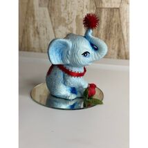 Blue Ice Elephant Figurine Tinsel Party Hat Sparkle Ceramic Mirror VINTAGE - $19.99