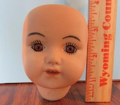 Vtg Bisque Doll Head 3 1/2 &quot; Tall Brown Eyes Germany - £12.66 GBP