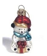 Vtg Small Christmas Ornament Bear with Present Blown Glass Glitter Accen... - £7.73 GBP