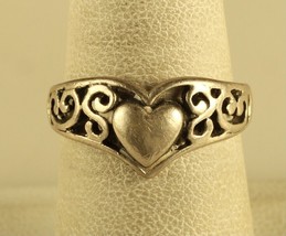 Vtg Sterling Signed 925 Premier Designs Cellini Heart Filigree Ornate Ring 7 1/2 - £33.23 GBP