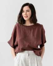 Magic Linen Loose-fit Linen top MIDWAY in Cinnamon Brown Size M - £35.40 GBP