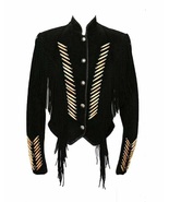 Women Western Wear Cowgirl Black Suede Leather Fringes Jacket WJ56 - £118.66 GBP