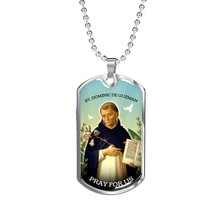 St. Dominic Catholic Necklace Stainless Steel or 18k Gold Dog Tag 24&quot; Chain - £37.79 GBP+