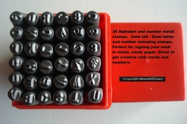 36 Metal stamps punches alphabet and number stamps 1/8 inch 3mm tall in box T084 - £6.29 GBP