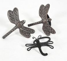 Lot 3 Brass Bronze Tone Napkin Rings Dragonfly Holders Vintage - £7.87 GBP