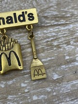 Vintage McDonald&#39;s Employee Gold Tone Metal 4 Charms &amp; Bar Pin Fries Hamburger - £118.69 GBP