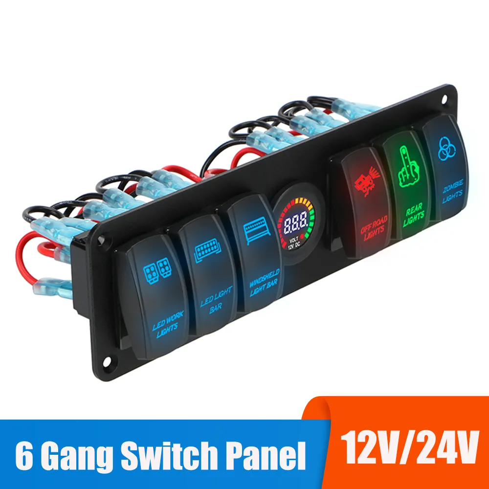 6 Gang 24V 12V Switch Panel Car Light Toggle Truck Buttons Voltage Test RV - £12.04 GBP+