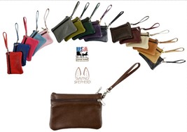 CLUTCH PURSE - Leather Wristlet with Removable Strap in 17 Colors Amish USA - £42.41 GBP
