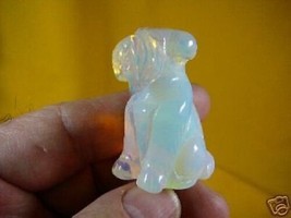(Y-DOG-AI-551) WHITE WIRE FOX AIREDALE Terrier dog gemstone carving figu... - $14.01