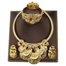 Brazilian Gold Color Flower Dubai Jewellery Set For Women Italian Style Necklace - £61.41 GBP