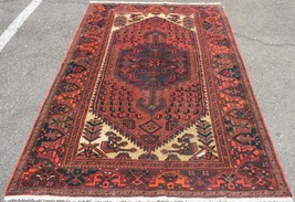 4&#39;2 x 6&#39;9 Geometric Vintage Handmade Oriental Carpet Nomadic Wool Area Rug 4 x 7 - £370.83 GBP