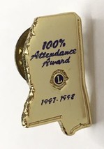 Lions Club 100% Attendance 1997 - 1998 Enamel Lapel Pin Gold Tone - £6.25 GBP