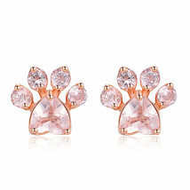Pinduoduo Taobao Creative Cat&#39;s Paw Footprints Pink Crystal Zircon Ear Studs Ros - £8.03 GBP