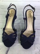 CIRCUS Sam Edelman Womens 6M Navy Midnight Blue Shimmer Suede Sandals Heels Shoe - $41.57