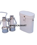 Commander&#39;s Chrome Binoculars with White Leather and White Leather Case 6&quot; - $951.82 MXN