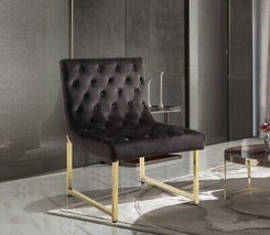 Tatiana Velvet Accent Chair Brass Finished Polished Metal Frame, Black - £231.84 GBP