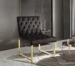 Tatiana Velvet Accent Chair Brass Finished Polished Metal Frame, Black - £232.14 GBP