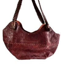 THE SAK Embossed Brown Leather Purse Woven Double Handle - $33.05