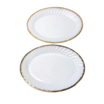 Set of 2 AH Fire King VTG Fluted Swirl Milk Glass Gold Trim 12&quot; Platters - £23.35 GBP