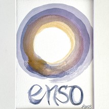 Pastel &amp; Gold Enso Original Handmade Watercolor Painting Cream Mat 8x10in - £39.28 GBP