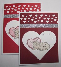 Cat Kitty Handmade Valentine&#39;s Day Cards Heart Hearts glitter bling Lot Set 2 - £9.72 GBP