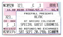 AC/DC Ticket Stub September 20 1986 Uniondale New York - £30.96 GBP