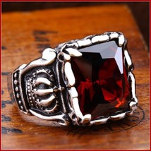  Kings Crown Royal Ruby Red Cubit Cut AAAA Zircon Titainium Unisex Ring - £71.90 GBP