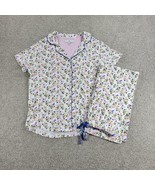 Karen Neuburger Floral Pajama Set M White Blue Spring Button Up Short Sl... - $21.25