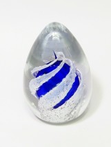 Lg Heavy Hand Blown Art Glass Conical Paperweight Blue White Swirl 3 Lbs  5.5&quot;  - £37.98 GBP