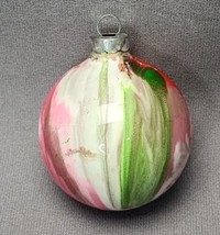 Hand Painted Abstract Acrylic Pour Swirl Christmas Ball Ornament 2.5&quot; Multicolor - £12.47 GBP