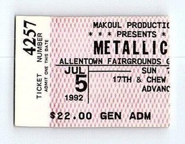 Metallica Concert Ticket Stub Juillet 5 1992 Allentown Pennsylvania - $39.59