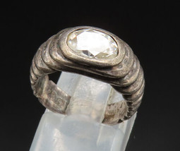 925 Sterling Silver - Vintage Cubic Zirconia Ribbed Band Ring Sz 5.5 - RG24848 - £26.35 GBP