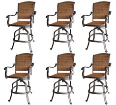 Patio wicker bar stools with arms set of 6 Santa Clara cast aluminum Dark Bronze - £1,760.02 GBP