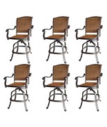 Patio wicker bar stools with arms set of 6 Santa Clara cast aluminum Dar... - $2,741.72 CAD