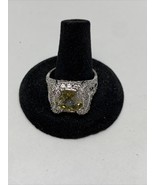 Stunning Silver Tone Square Simulated Light Yellow Stone Ring  Size 12 KG - $14.85