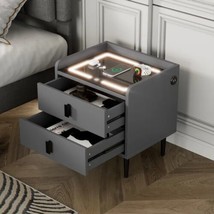 Gray Wireless Adjustable Led Wireless Charging Nightstand W/ Drawers - £185.93 GBP