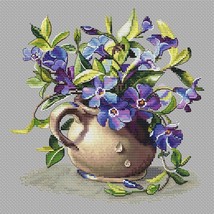 Periwinkle cross stitch floral bouquet pattern pdf - Violet flowers embroidery - $15.59
