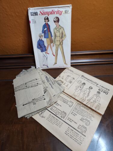 VTG 1965 Simplicity 6290 Pattern Junior & Misses Jacket and Pants 14 34 Bust Cut - £19.45 GBP