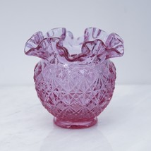 Fenton Jacqueline Vase Pink Rose Petal Ruffled Edge Diamond Pattern 4&quot; S... - £33.08 GBP